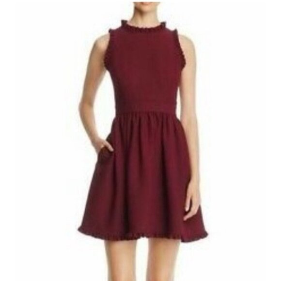 Kate Spade Dress 10 Cherry Burgundy Red Ruffle Trim Stretch Career Church - Picture 1 of 16